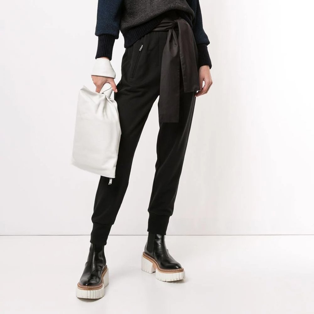 NWT 3.1 Phillip Lim black cotton track pants/joggers with bow tie belt, S